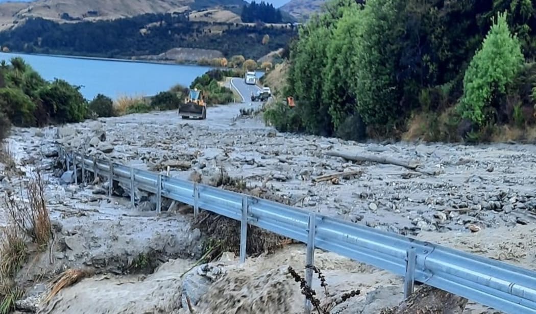 A slip on Glenorchy-Queenstown Rd at Boundary Creek (opposite Pigeon Island).