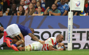 Michael Leitch of Japan scores a try against Samoa at Rugby World Cup 2023.