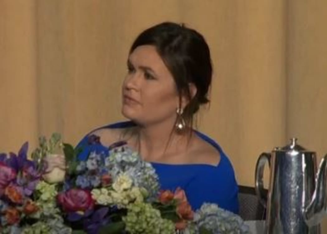 Comedian Michelle Wolf tore into Sarah Sanders (pictured) as she sat about a metre away.