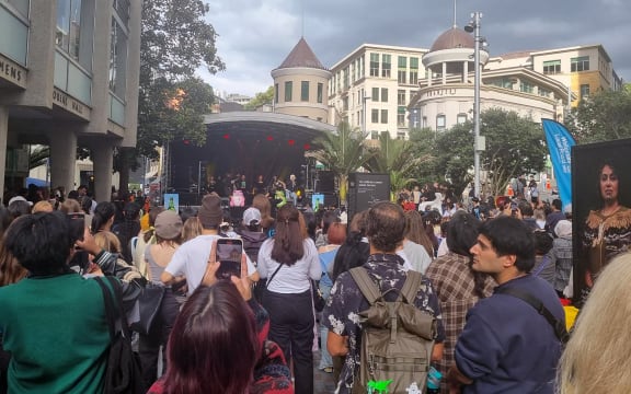 Crowds enjoy a K-Pop showcase at Freyburg Square in central Auckland.