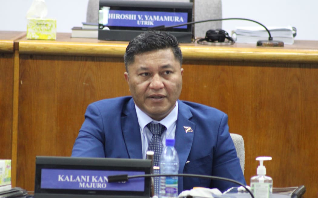 Marshall Islands Foreign Minister Kalani Kaneko speaking during a Nitijela (parliament) session last year. Photo: Hilary Hosia.