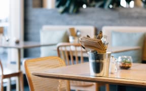 Restaurant table with place settings