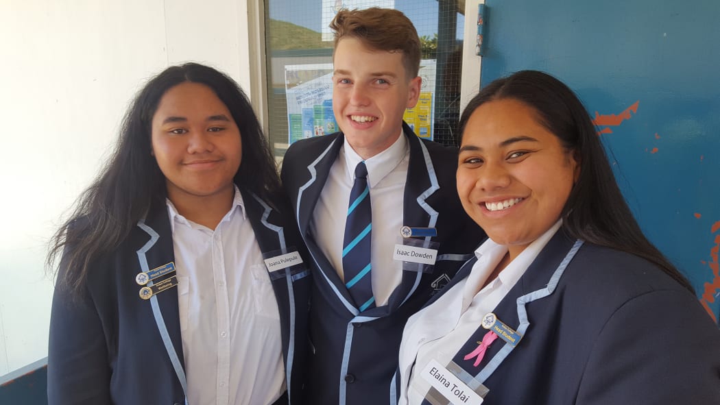 Aotea College students Joana Pulepule, Isaac Dowden and Elaina Tolai.