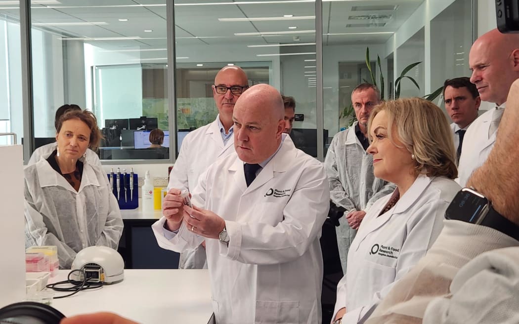 Prime Minister Christopher Luxon and Science, Innovation and Technology Minister Judith Collins visit to Plant and Food labs in Mt Albert on Tuesday 13 August 2024.