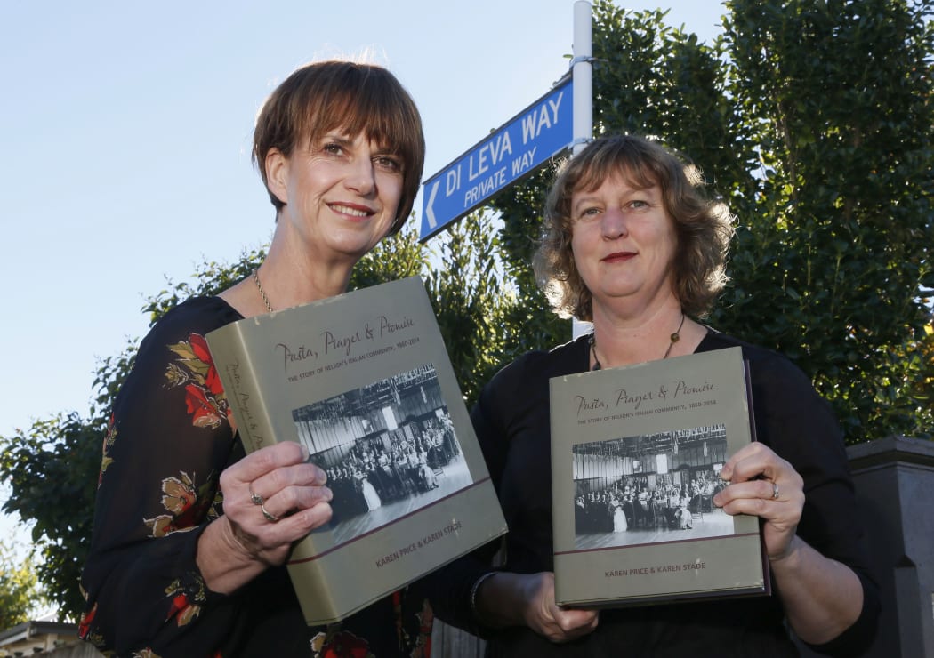 23042015 News photo: Martin de Ruyter/Fairfax NZ

Authors Karen Stade, left and Karen Price with their book Pasta, Prayers & Promise the story of Nelson's Italian Community.