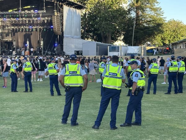 Police gather at Summer Haze in Tauranga.