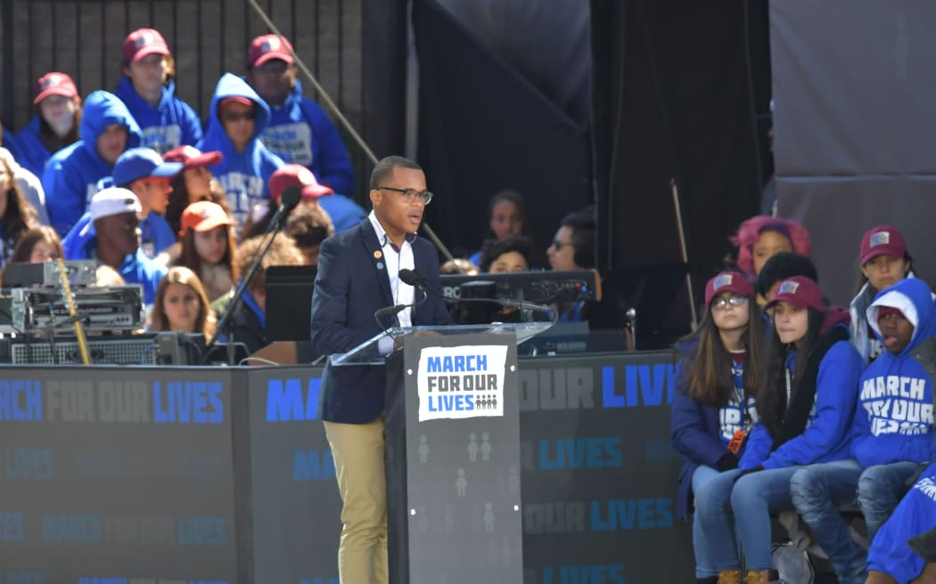Student Zion Kelly speaks at the March for Our Lives rally in Washington DC.