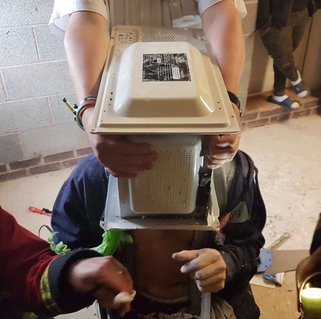 Local firefighters had to be called in to free the man.