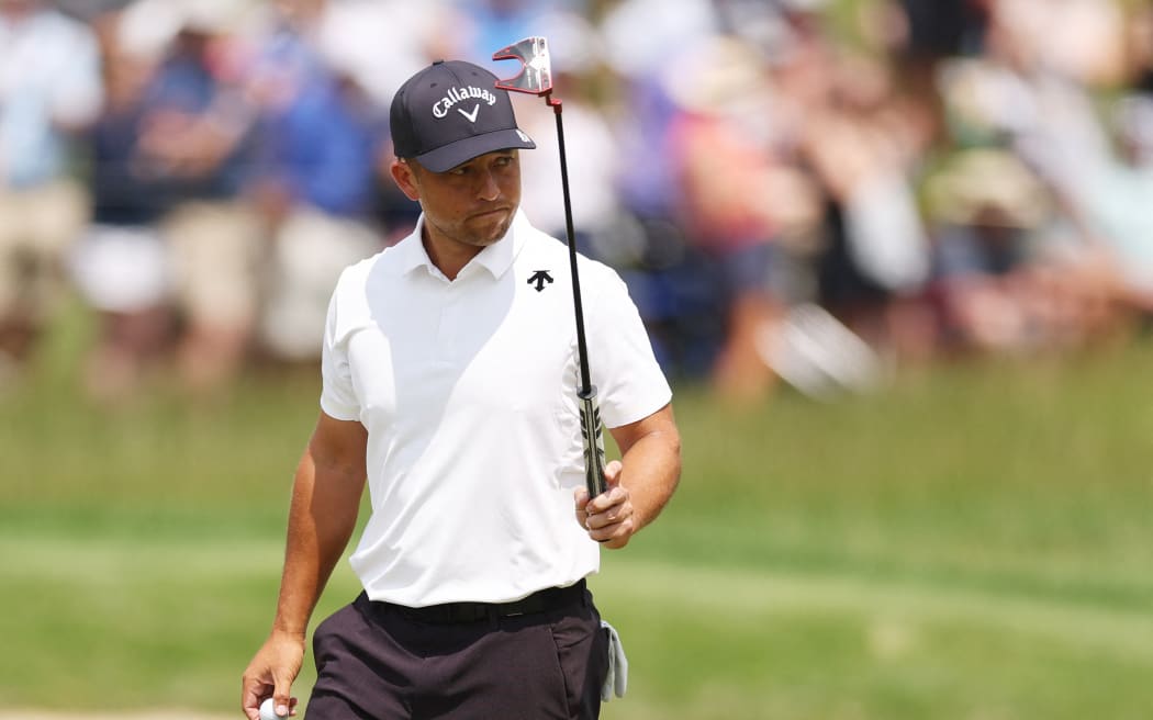 LOUISVILLE, KENTUCKY - MAY 16: Xander Schauffele of the United States reacts as he finishes on the ninth green during the first round of the 2024 PGA Championship at Valhalla Golf Club on May 16, 2024 in Louisville, Kentucky.   Christian Petersen/Getty Images/AFP (Photo by Christian Petersen / GETTY IMAGES NORTH AMERICA / Getty Images via AFP)