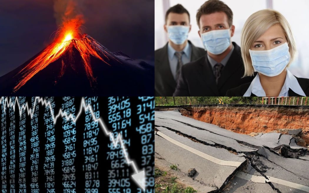 Four of the major disasters which are of the greatest economic threat to New Zealand.