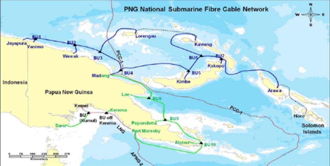 The submarine cable network will provide domestic connectivity across 14 main population center’s cities and international connectivity by a link to Jayapura in Indonesia.