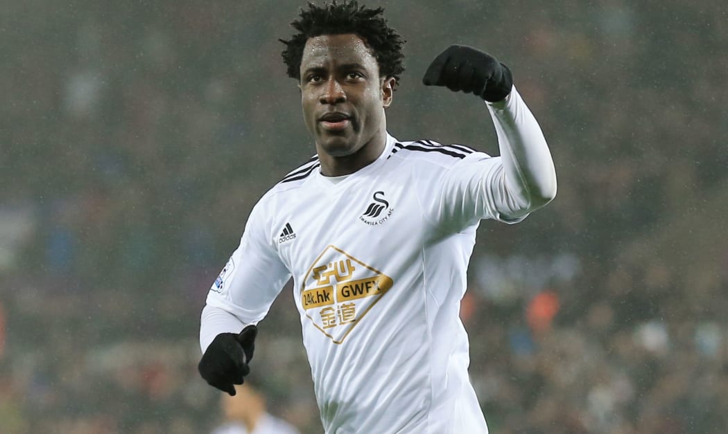 Wilfried Bony celebrates a goal for his former side Swansea City.