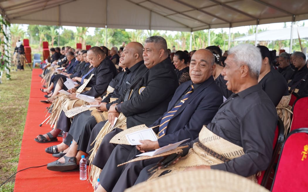 Funeral of Rt. Hon. Col.,Lord Ma'afu Tukui'aulahi at the Mala'e ko Huelo 'o Hangai (tombs) Tokomololo, Tongatapu on 3 January 2022.
The Prime Minister Hon. Siaosi Sovaleni (centre front) and VIPS.