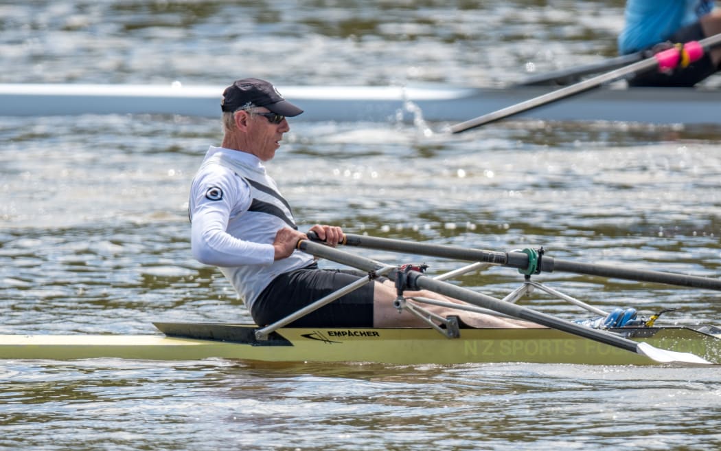Eric Verdonk competing in the 10th Anniversary BWC single sculls race on the Whanganui River, 2 December 2018.