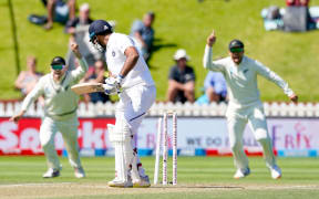Indiaâs Hanuma Vihari is bowled by New Zealandâs Tim Southee  during Day 4 of the test cricket international between India and New Zealand, Basin Reserve, Wellington, New Zealand, 24 February, 2020. Copyright photo: John Cowpland / www.photosport.nz