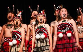 Te Kapa Pūawai from Te Kura Kaupapa Māori o Hoani Waititi Marae, winners of Te Mana Kuratahi 2023.
