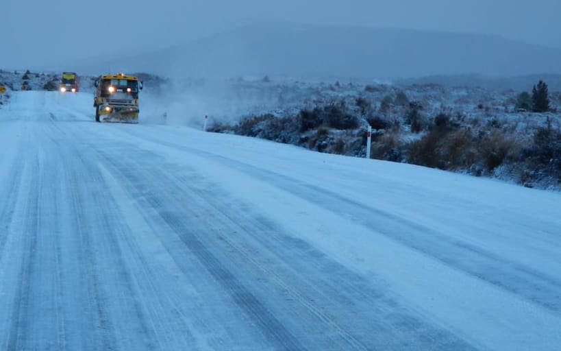 August 14 2014 Work is underway to clear snow from the Desert Road.
