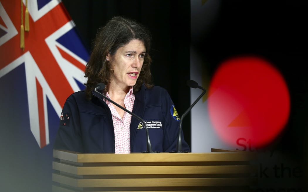 WELLINGTON, NEW ZEALAND - MARCH 31: Director of Civil Defence Emergency Management Sarah Stuart-Black speaks to media during a press conference at Parliament on March 31, 2020 in Wellington, New Zealand.