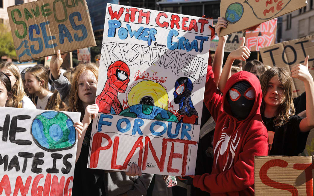 Spiderman poster at climate rally
