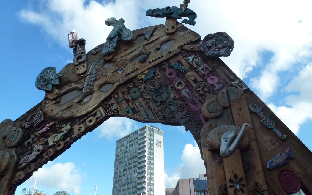 280214. Photo Todd Niall / RNZ. Arch at aotea square