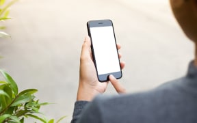 close-up phone mobile in woman hand holding and touch on blank screen, new modern people lifestyle