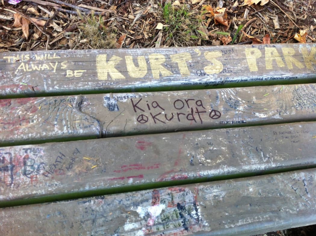 The park bench in Seattle that's been turned into a memorial for Kurt Cobain.