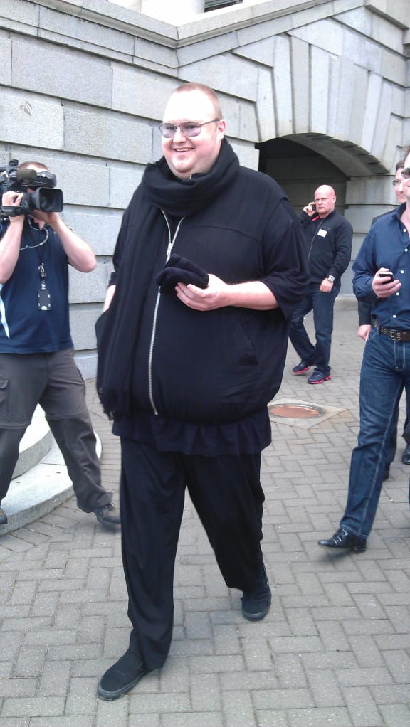 Kim Dotcom after a visit to Parliament.