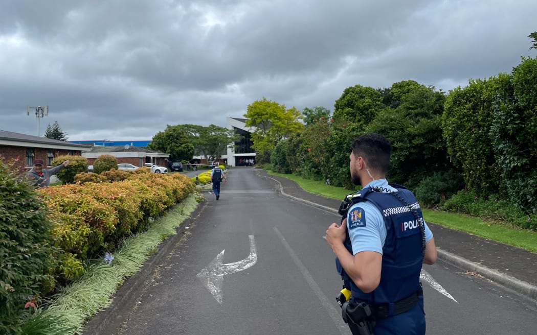Police at the scene of a shooting at a South Auckland church.