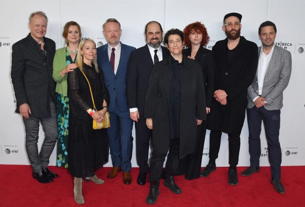(L-R) Stellan Skarsgard, Emily Watson, Jane Featherstone, Jared Harris, Craig Mazin, Carolyn Strauss, Jessie Buckley and Johan Renck attend Tribeca TV: Chernobyl at the 2019 Tribeca Film Festival on April 26, 2019 in New York City.
