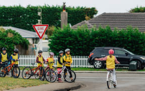 Children cycling to school