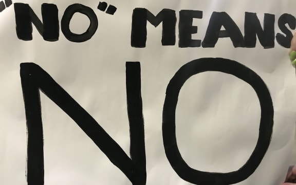 The sign that resulted in a woman being kicked out of Westpac stadium.