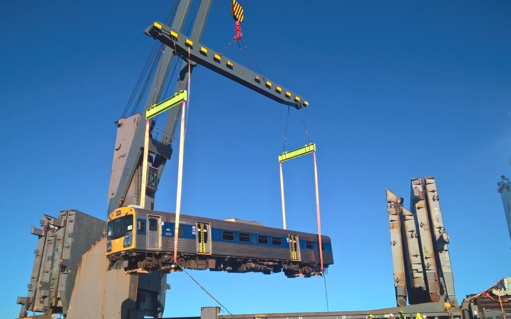 One of 17 obsolete diesel units being shipped at Mount Maunganui.