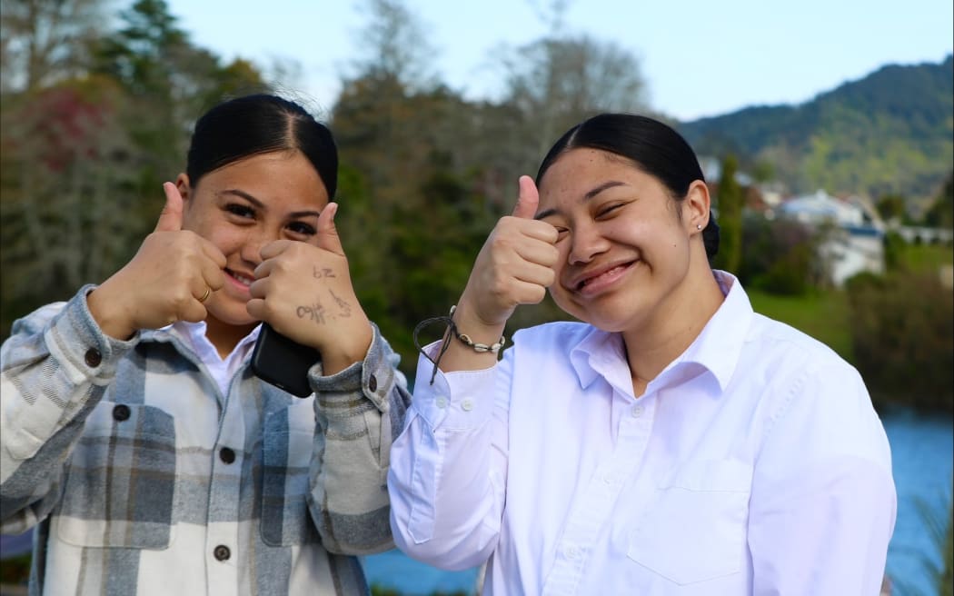 Pirihira (left) and Mereata are among the rangatahi who help serve the thousands of manuhiri who have stepped foot on Tuurangawaewae.