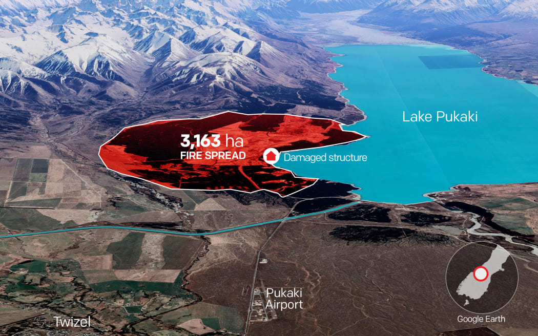 Map showing spread of the fire over approx. 3,100 hectares.