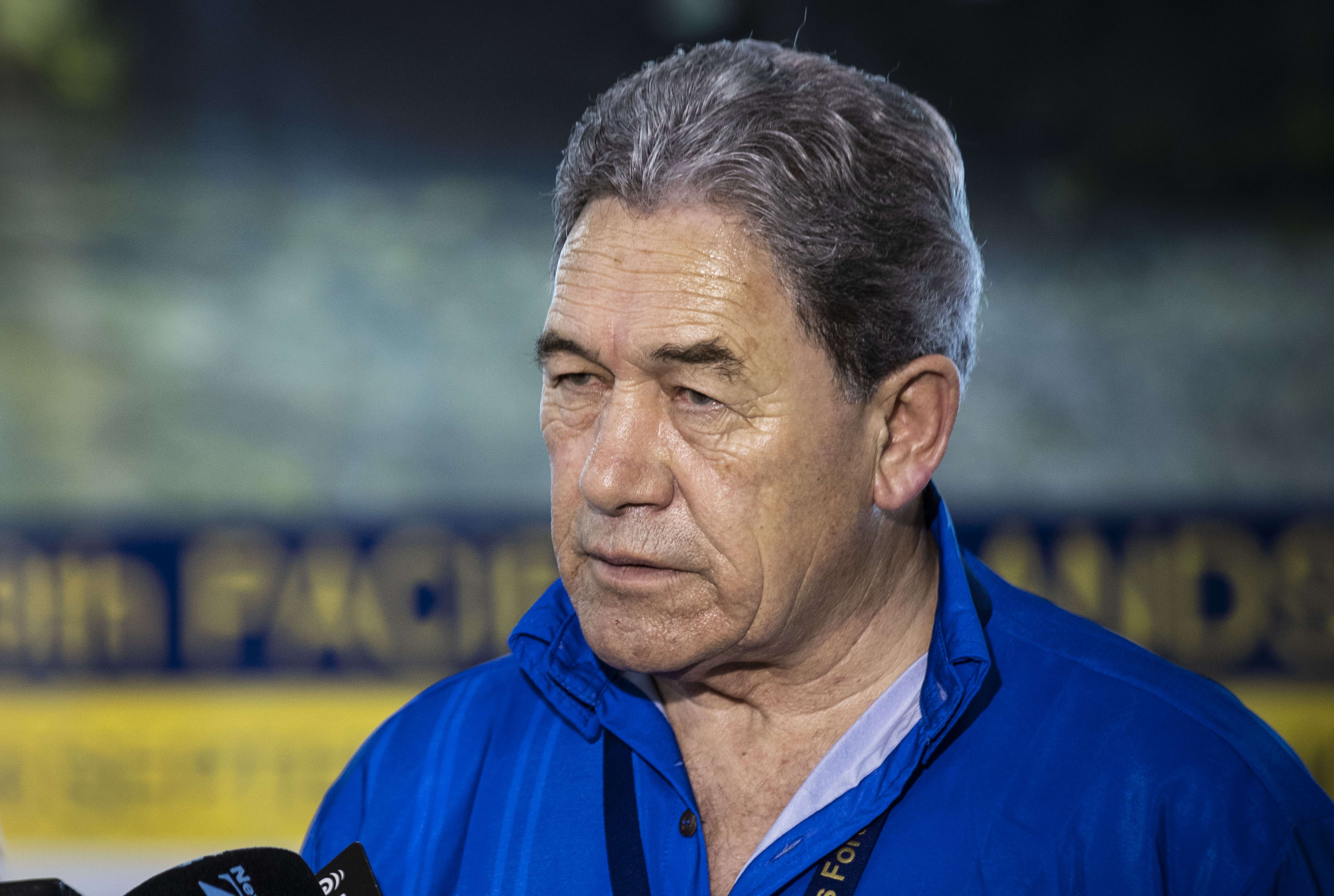 Minister of Foreign Affiars Winston Peters speaks to the media after his meeting with Australian Minister of Foreign Affairs Marice Payne in Nauru during the Pacific Island Forum.