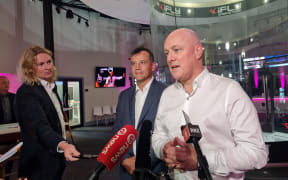 Prime Minister Christopher Luxon and Southland MP Joseph Mooney at a media stand-up in Queenstown.
