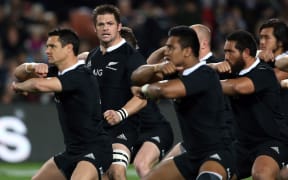 All Blacks captain Richie McCaw leads the haka.