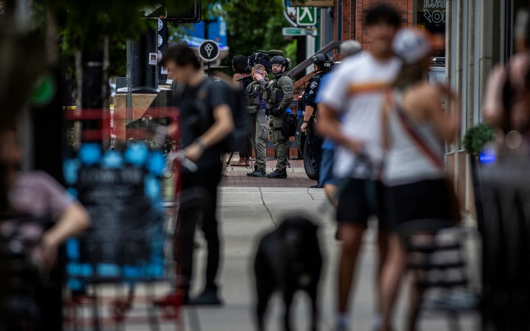 Police at a roadblock, after multiple people were injured in an attack at a pro-Israeli demonstration, in the US city of Boulder, Colorado, on 1 June, 2025.