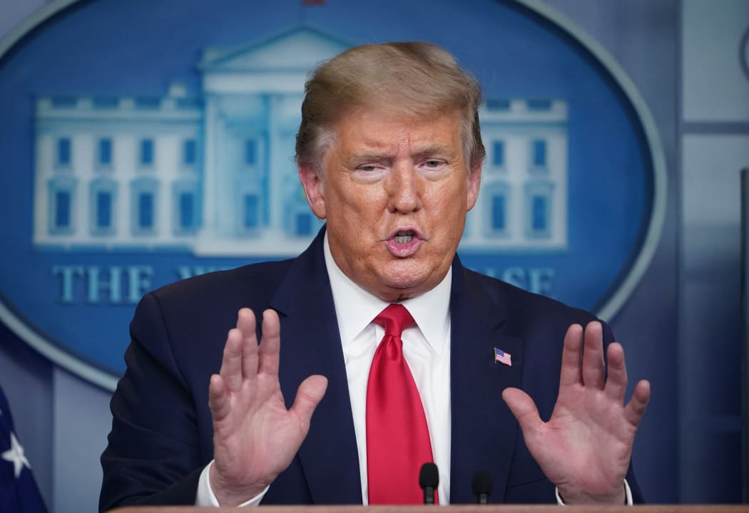 US President Donald Trump speaks during the daily briefing on the novel coronavirus, which causes COVID-19, in the Brady Briefing Room at the White House on April 13, 2020, in Washington, DC.