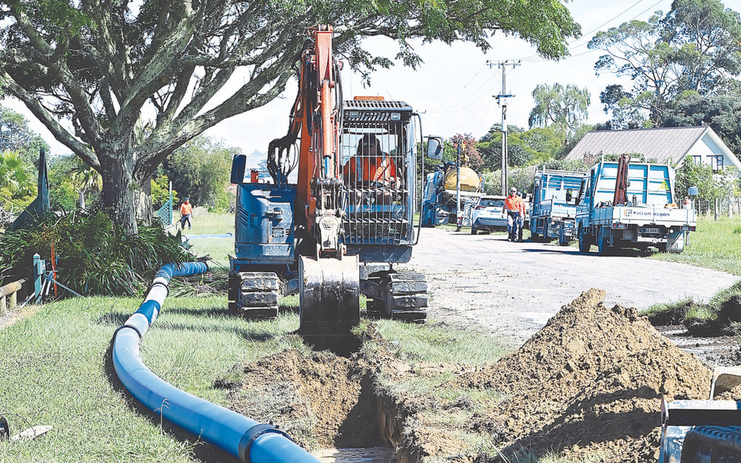 This section of pipe at Nelson Road was supposed to connect to a private industry bore following Cyclone Gabrielle, but the job was never completed.