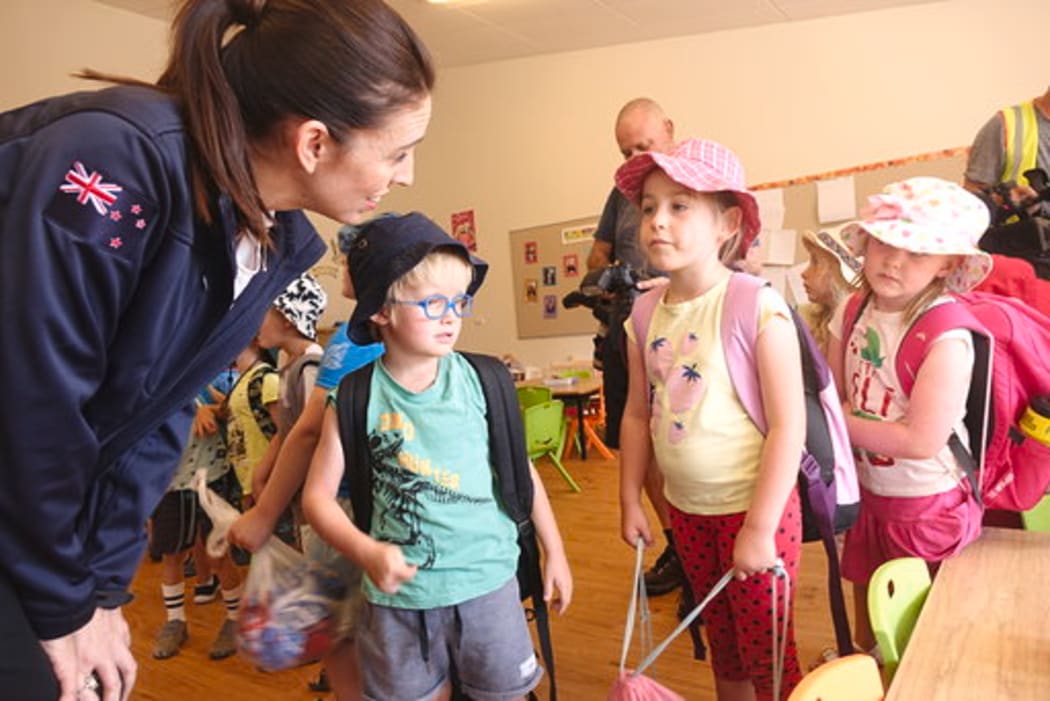Prime Minister Jacinda Ardern visits Wakefield school pupils following the Tasman fire.