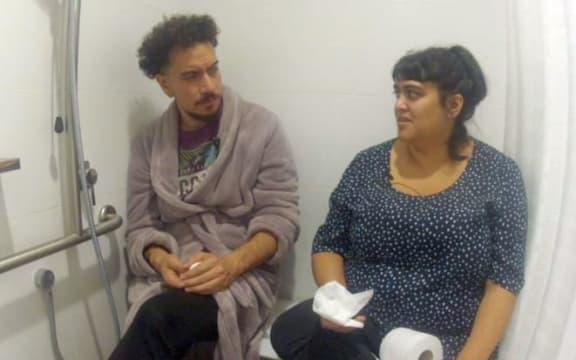 James Nokise and Angela Dravid share a moment in Eating Fried Chicken in the Shower.