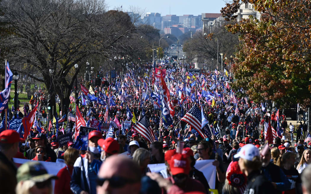 Supporters of US President Donald Trump rally in Washington, DC, on November 14, 2020.