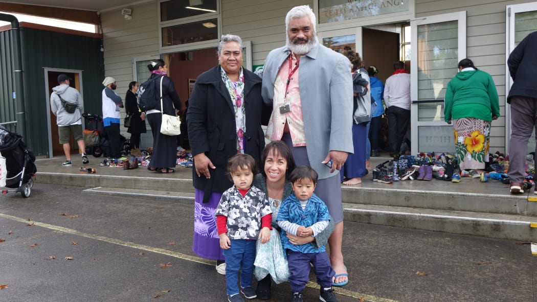 Hinemaia Tofi and family celebrating Samoan Independence Day at Richmond Road Primary School.