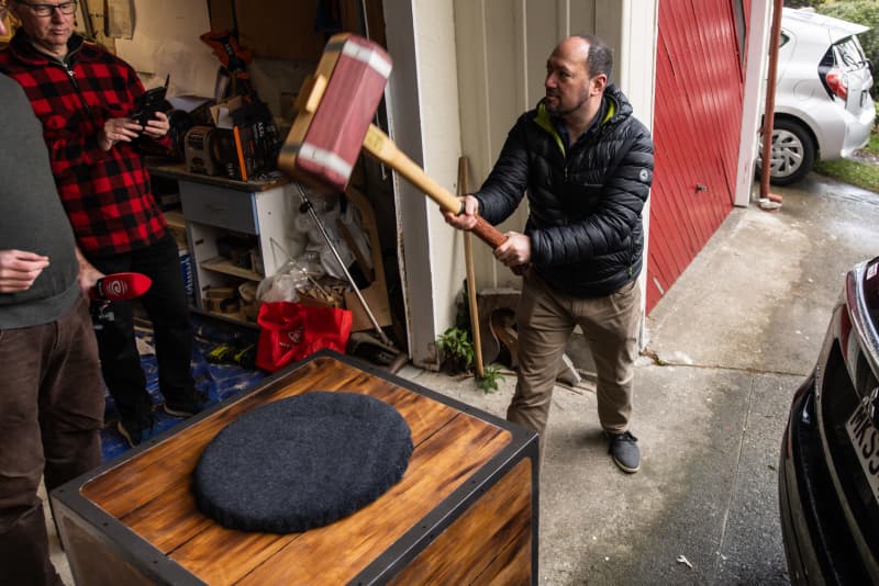 Leonard Sakofsky practising technique on the NZSO Mallet and Block.