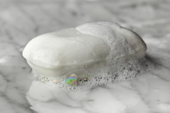 Bar of wet white soap
