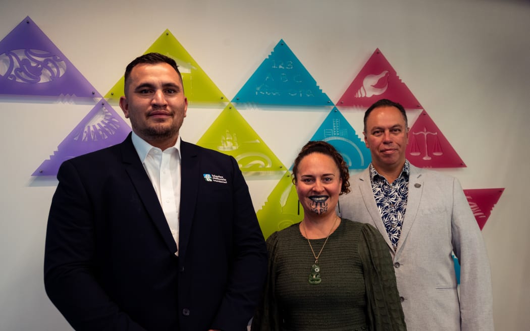 The new appointments to the Te Mātāwai Board are pictured left-right: Penetaui Kleskovic, Dr Kiri Tamihere-Waititi, and Kiwa Hammond.