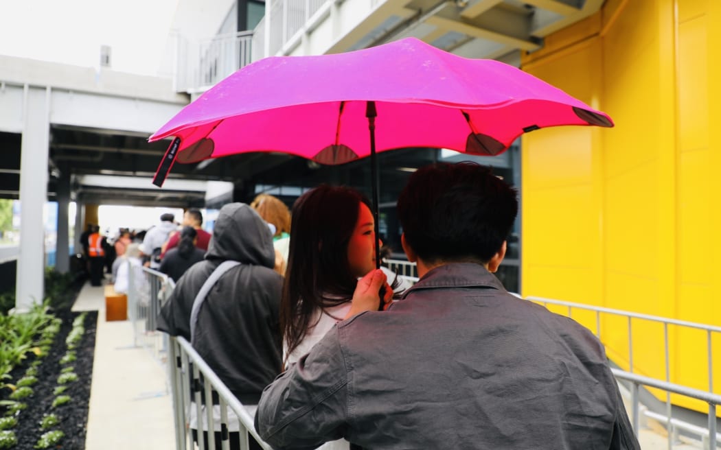Around 200 people have gathered outside IKEA in Mt Wellington ahead of its grand opening.