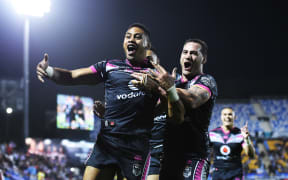 David Fusitu’a celebrates his try.