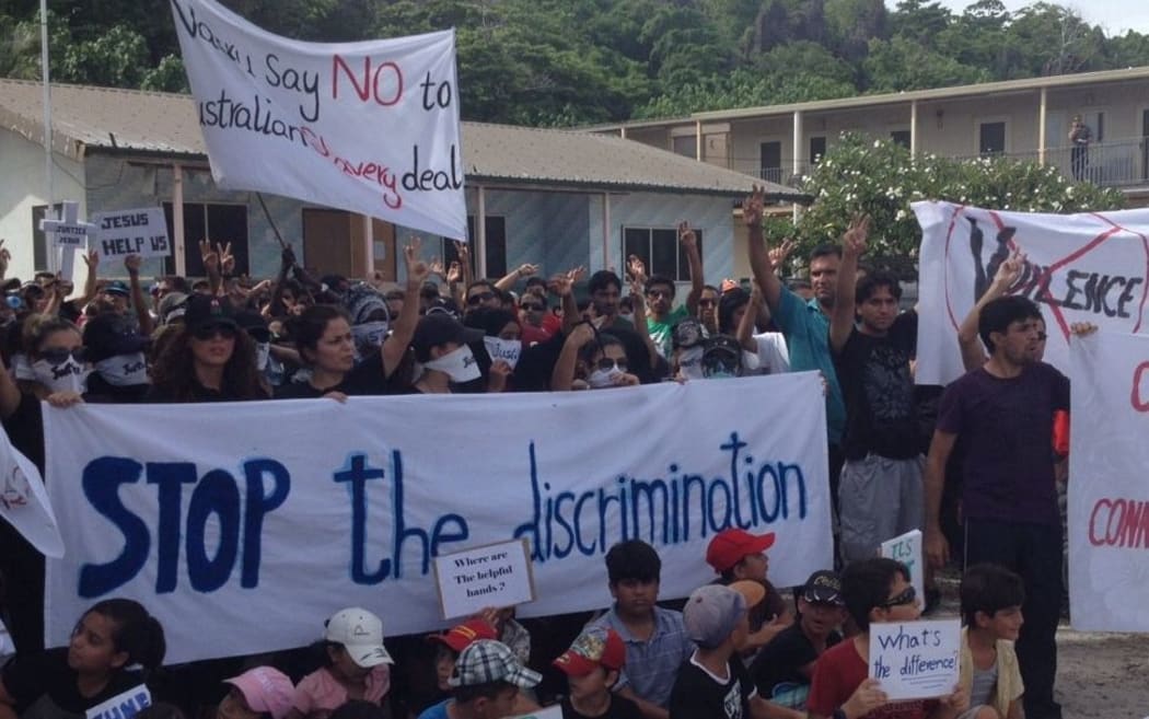 Refugees protest on Nauru on Friday